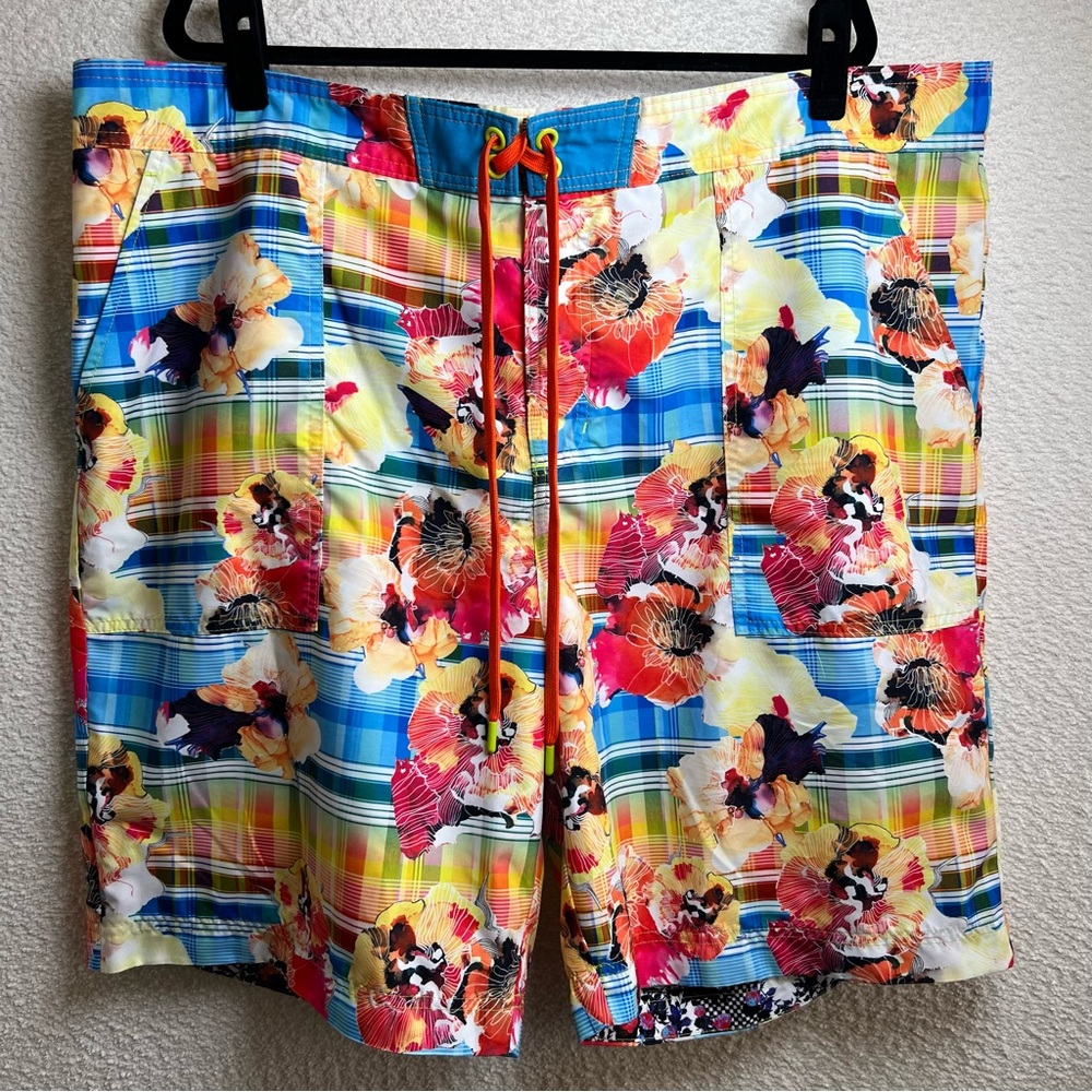Robert Graham Men’s Swim Trunks Floral‎ Patches Classic Fit Bathing Suit Size 44